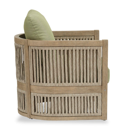 Oasis Outdoor Patio Chairs - Set of 2, Eucalyptus Wood, Nuvella Fabric, Weather Resistant - Natural/Green | Fauteuils Oasis pour la terrasse à l’extérieur - ensemble de 2, eucalyptus, NuvellaMD, résistants aux intempéries - naturels et verts
