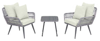Manhattan Comfort Cannes Rope Wicker 3-Piece Patio Conversation Set - Cream