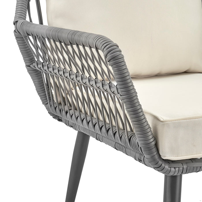 Manhattan Comfort Cannes Rope Wicker 3-Piece Patio Conversation Set - Cream