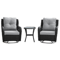 Manhattan Comfort Fruttuo Swivel Steel Rattan 3-Piece Patio Conversation Set - Grey