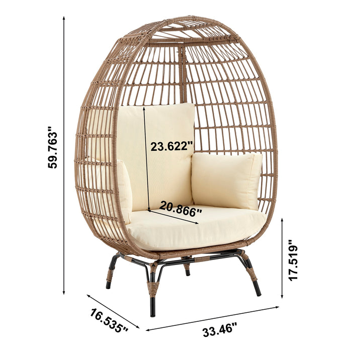 Manhattan Comfort Spezia Freestanding Steel & Rattan Patio Outdoor Egg Chair - Cream