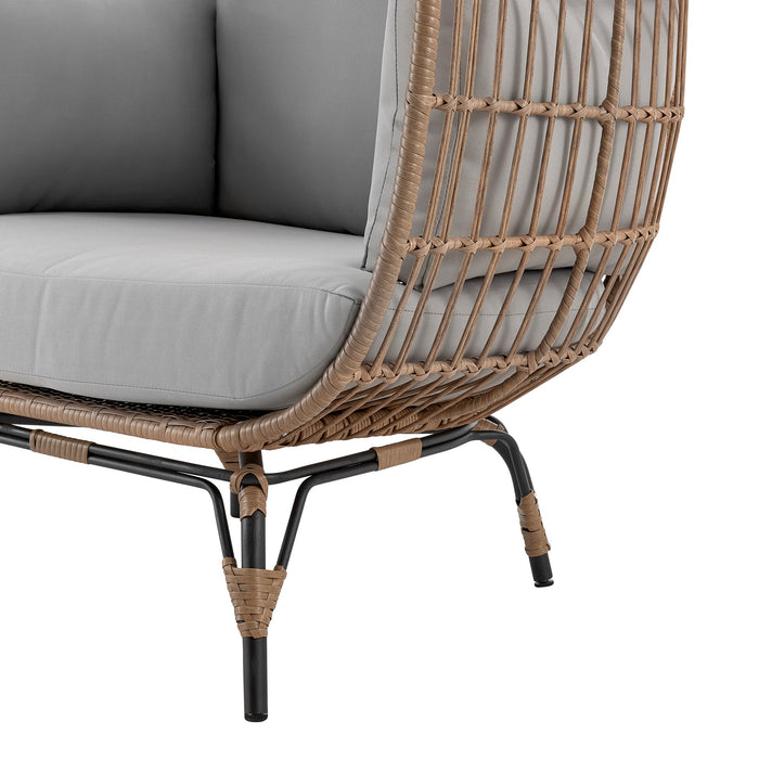 Manhattan Comfort Spezia Freestanding Steel & Rattan Patio Outdoor Egg Chair with Cushions - Grey