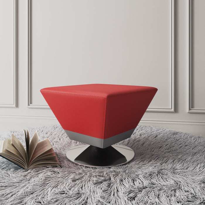 Manhattan Comfort Diamond Polished Chrome Swivel Ottoman - Red