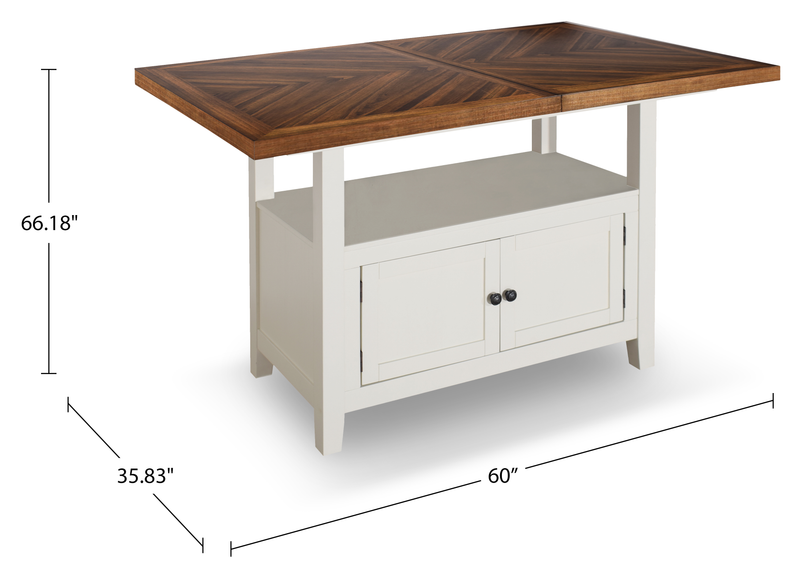 Piper Counter-Height Dining Table with 60-72\"W Extension & Built-in Storage - Two-Tone White & Brown
