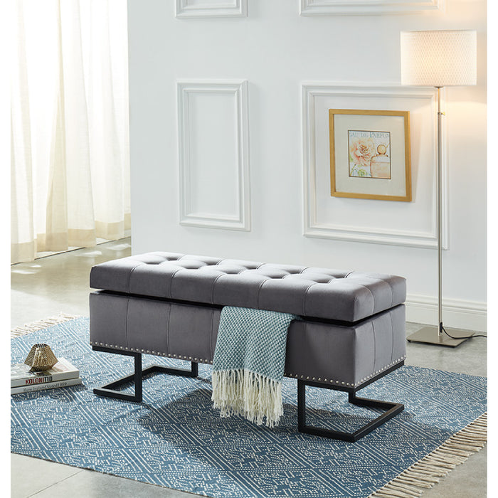 Imperial Tufted Double Ottoman with Studs and Black Base Grey Benches
