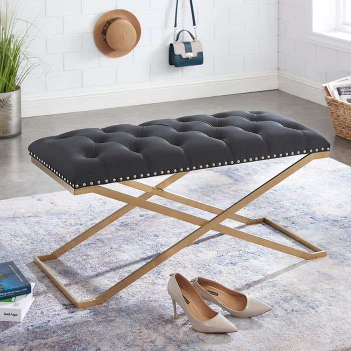 Imperial Tufted Double Bench with Gold Base Black Benches