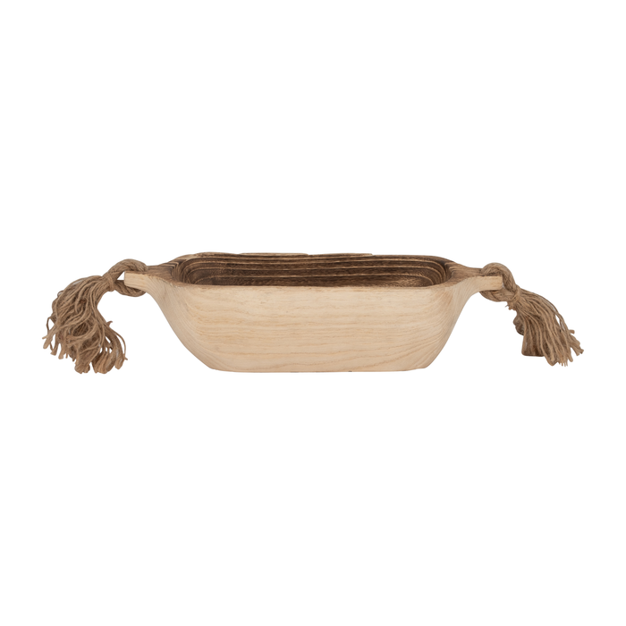 15” Boho Wood Tray with Tassels – Brown