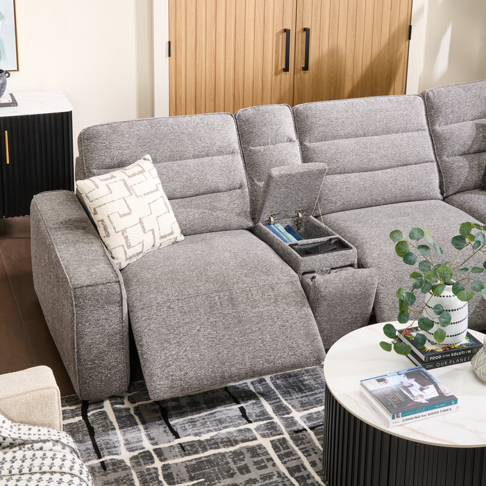 Shaquille O’Neal Home Prestige 6-Piece Sectional with Power Reclining and Power Sliding– Grey 
