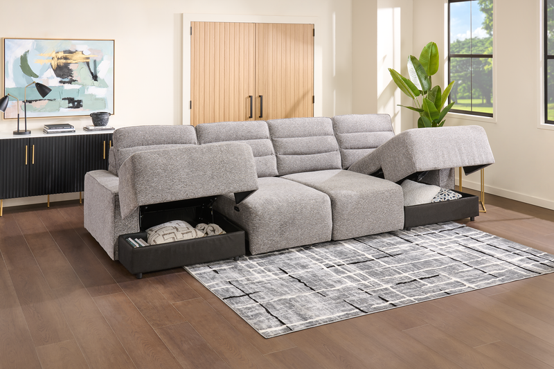 Shaquille O’Neal Home Prestige 4-Piece Sectional with Power Sliding and Storage Chaise – Grey