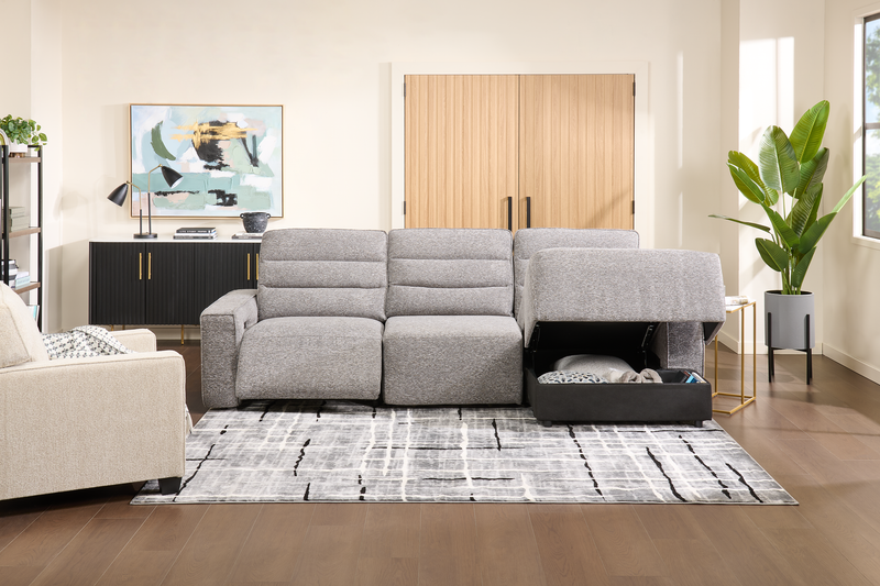Shaquille O’Neal Home Prestige 3-Piece Right-Facing Sectional with Power Reclining – Grey