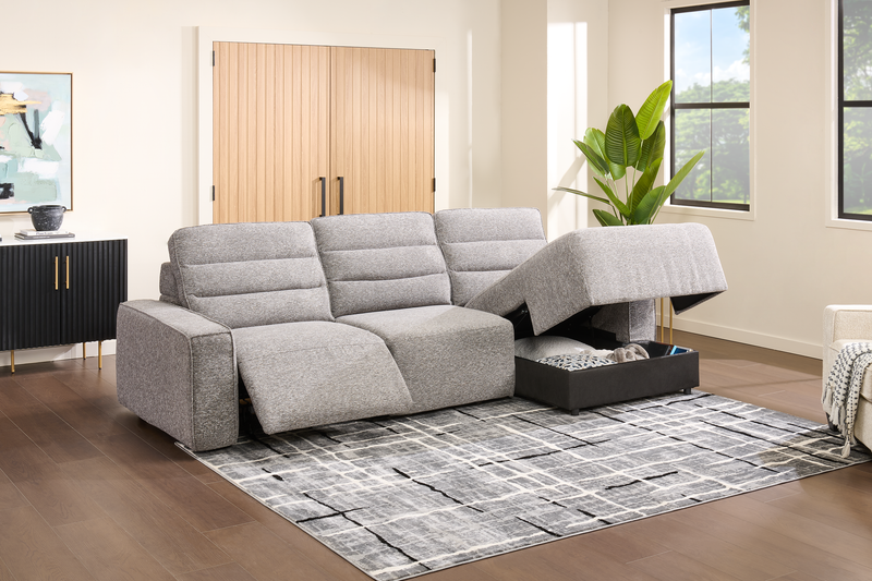 Shaquille O’Neal Home Prestige 3-Piece Right-Facing Sectional with Power Reclining – Grey