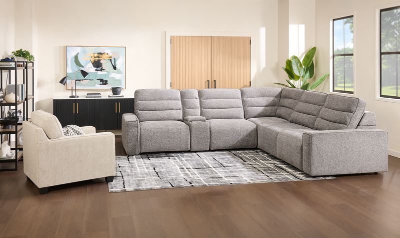 Shaquille O’Neal Home Prestige 6-Piece Sectional with Power Reclining and Power Sliding– Grey 