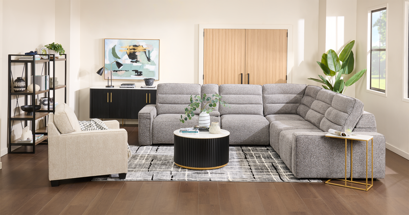 Shaquille O’Neal Home Prestige 6-Piece Sectional with Power Reclining and Power Sliding– Grey 