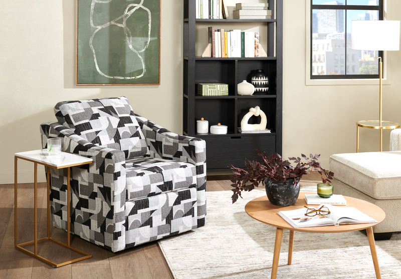 Made in Canada Sofa Lab Customizable Swivel 32\" Fabric Accent Chair – Onyx Accent Fabric 