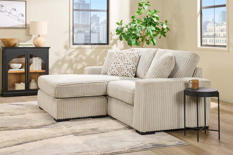 Willow 2-Piece Fabric Sectional with Removable Cushions and Chaise Ottoman – Sand