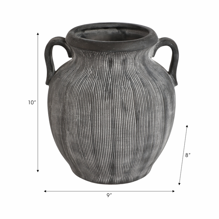 10” Ceramic Weathered Jug with Handles – Black 