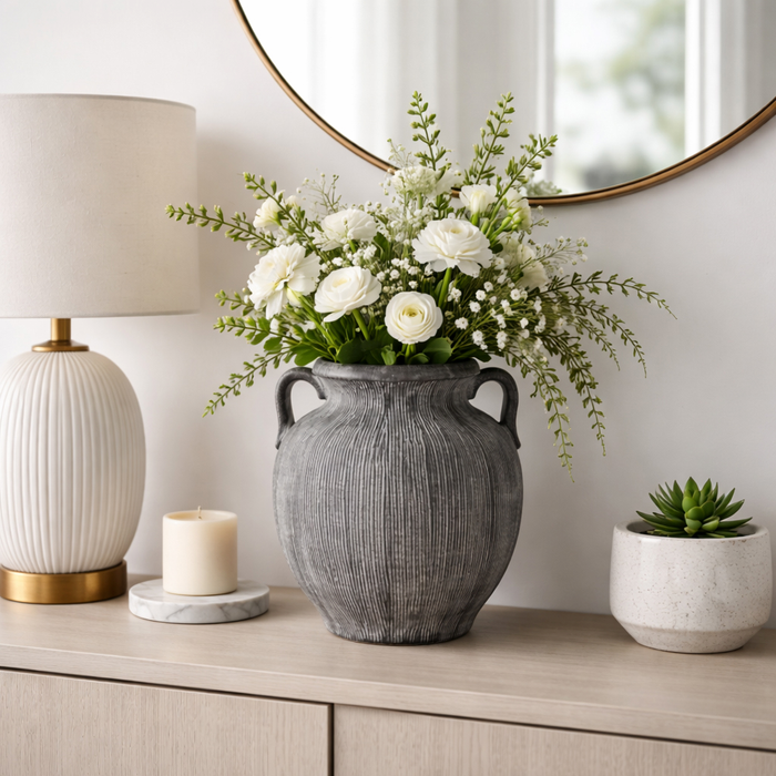 10” Ceramic Weathered Jug with Handles – Black 