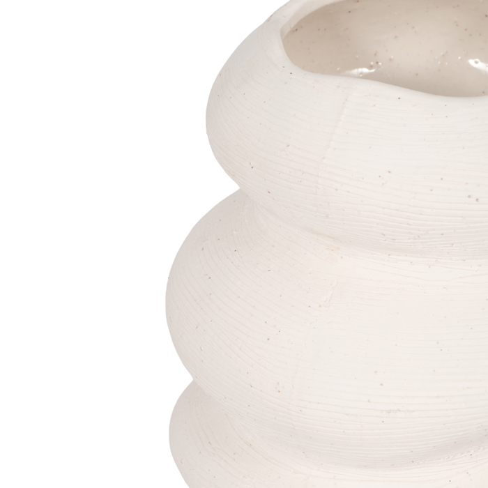 12” Ceramic Hand Scribed Cairn Vase – Ivory 