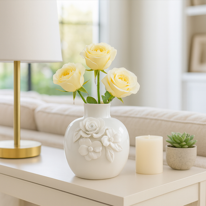 6.25” Ceramic Rose Bud Vase – White 