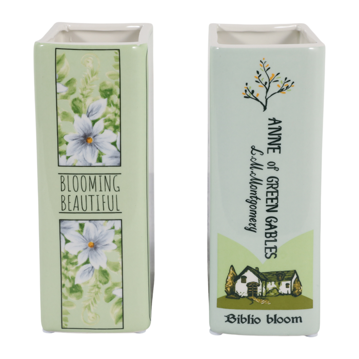 8.25” Set of 2 Ceramic Spring Book Vase – Green 