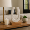 Marble 8.25” Horseshoe Sculpture with Wood Base – White | Sculpture de fer à cheval de 8,25 po en marbre avec base en bois - blanche