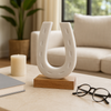 Marble 8.25” Horseshoe Sculpture with Wood Base – White | Sculpture de fer à cheval de 8,25 po en marbre avec base en bois - blanche