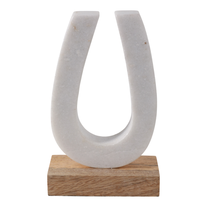 Marble 8.25” Horseshoe Sculpture with Wood Base – White