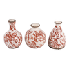 6.75” Set of 3 Ceramic Floral Cottage Bud Vases – Red and Ivory 
