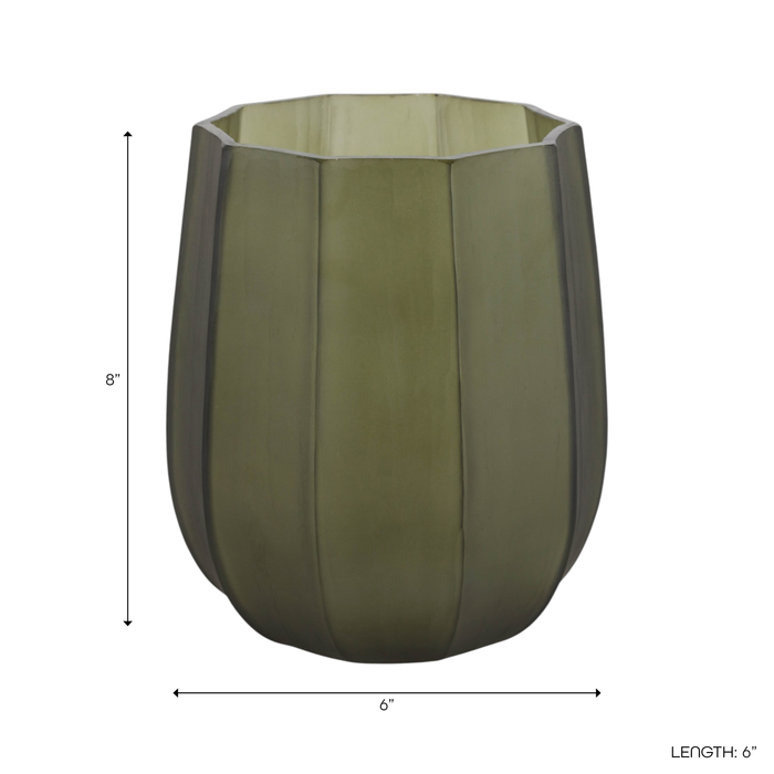 8” Faceted Glass Hurricane Vase – Emerald