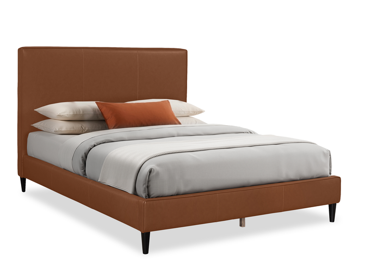 Alix Upholstered Platform Bed in Brown Leather-Look Fabric – Queen Size
