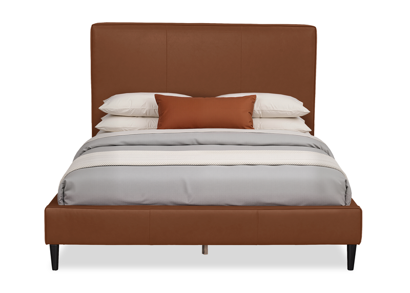 Alix Upholstered Platform Bed in Brown Leather-Look Fabric – Queen Size