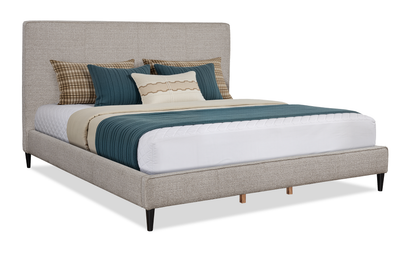 Alix Upholstered Platform Bed in Grey Fabric – King Size  | Lit plateforme rembourré Alix en tissu gris - format très grand lit