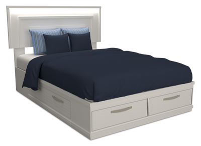 Alpine Platform Storage Bed with Headboard & Frame, LED, Made in Canada, White - Full Size | Lit plateforme de rangement Alpine fabriqué au Canada avec tête de lit, cadre de lit et éclairage à DEL, blanc - format lit double