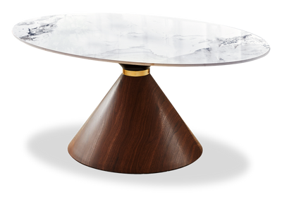 Alwin 40” Modern Oval Coffee Table with White Sintered Stone Top – Brown | Table à café ovale moderne Alwin de 40 po avec dessus en pierre frittée blanche - brune