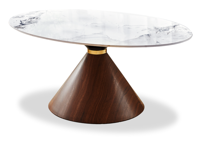 Alwin 40” Modern Oval Coffee Table with White Sintered Stone Top – Brown