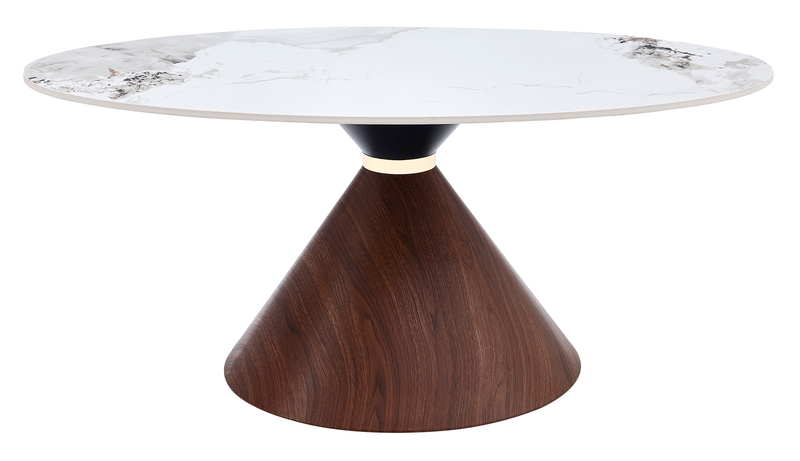 Alwin 40” Modern Oval Coffee Table with White Sintered Stone Top – Brown