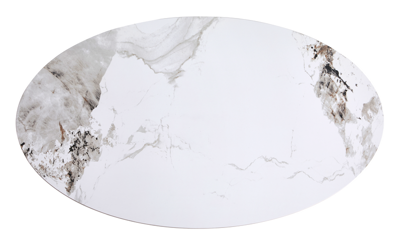 Alwin 40” Modern Oval Coffee Table with White Sintered Stone Top – Brown