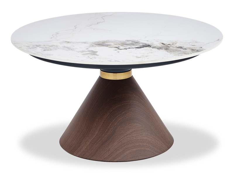 Alwin 40” Modern Oval Coffee Table with White Sintered Stone Top – Brown
