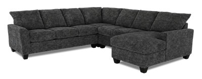 Made in Canada Customizable Sofa Lab Arc 4-Piece Right-Facing Sectional with Chaise - Plush Charcoal  | Sofa sectionnel de droite 4 pièces avec fauteuil long personnalisable Arc de Sofa Lab fabriqué au Canada en tissu - Plush Charcoal