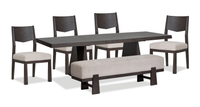 Arden 6pc Extension Dining Set with Table, Bench & 4 Chairs, Trestle Base, 84-108