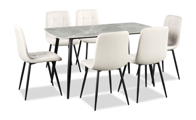 Arlo 7pc Dining Set with Table & 6 Grey Chairs, Sintered Stone & Metal, 55"W - Grey/Black | Ensemble de salle à manger Arlo 7 pièces en pierre frittée et métal avec table de 55 po (L) et 6 chaises grises - gris et noir