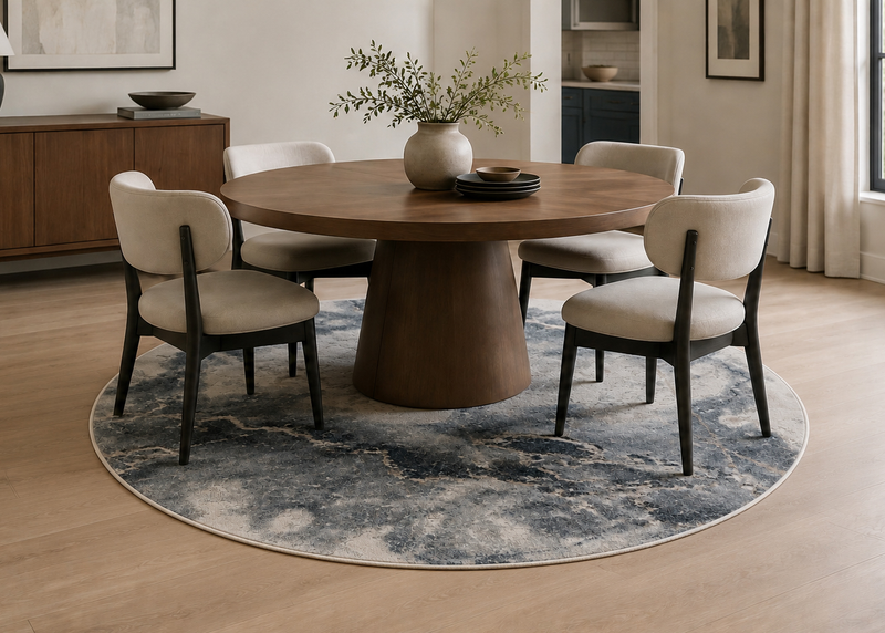 Asel Blue Round Area Rug – 7’ x 7’