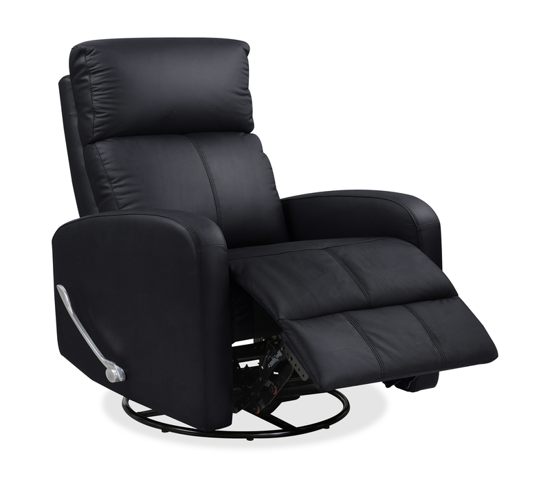 Asher 31.5\" Genuine Leather Swivel Glider Reclining Chair – Black