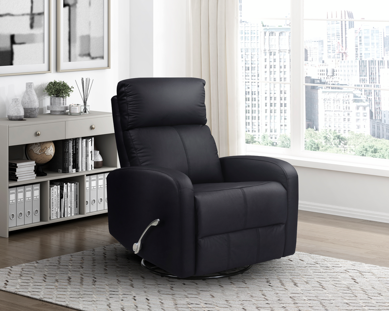 Asher 31.5\" Genuine Leather Swivel Glider Reclining Chair – Black