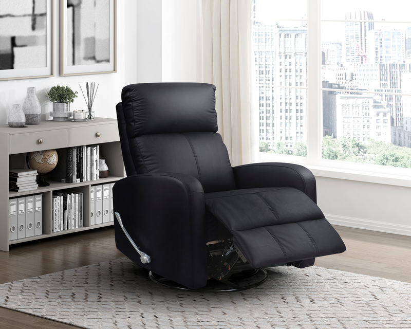Asher 31.5\" Genuine Leather Swivel Glider Reclining Chair – Black