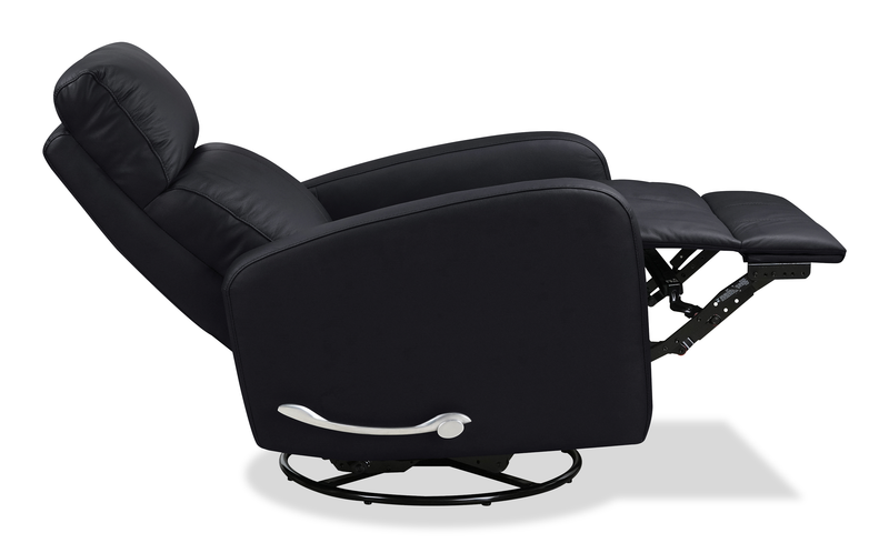 Asher 31.5\" Genuine Leather Swivel Glider Reclining Chair – Black