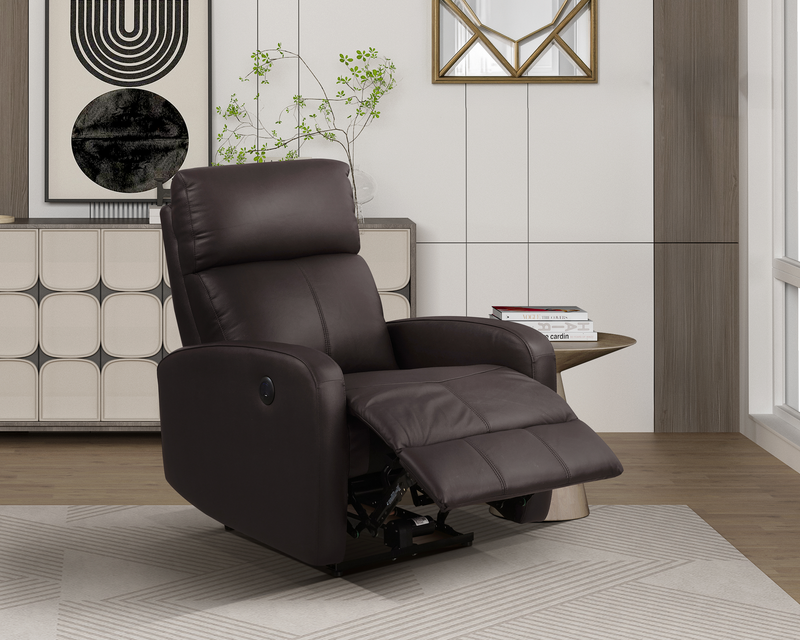 Asher 31.5\" Genuine Leather Power Reclining Chair – Dark Brown