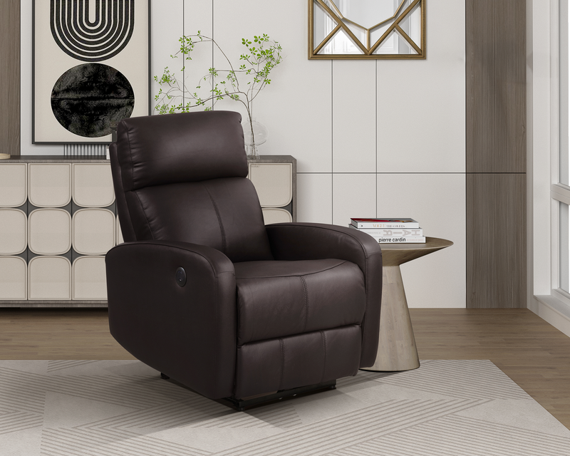 Asher 31.5\" Genuine Leather Power Reclining Chair – Dark Brown