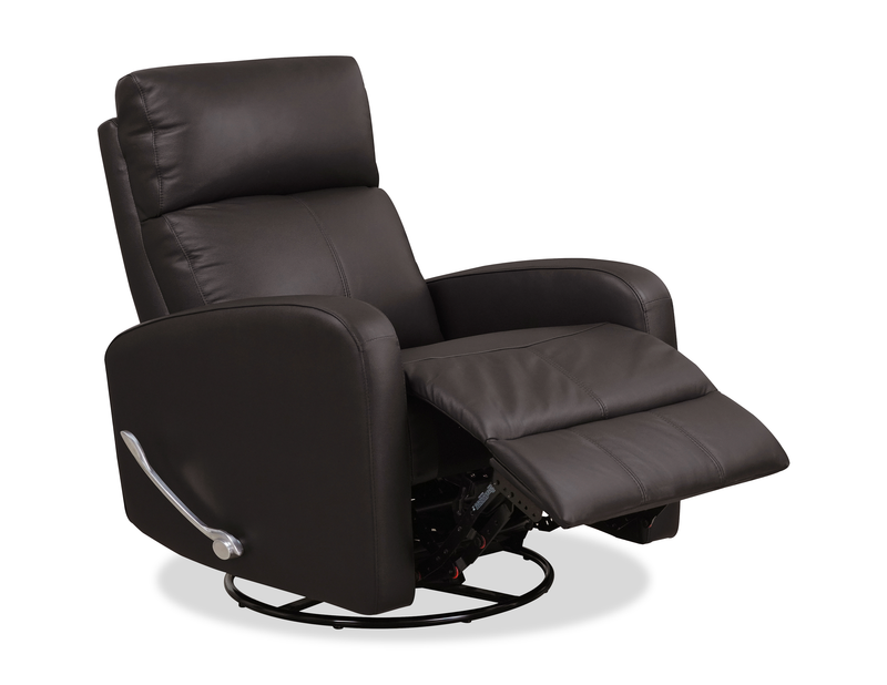 Asher 31.5\" Genuine Leather Swivel Glider Reclining Chair – Dark Brown