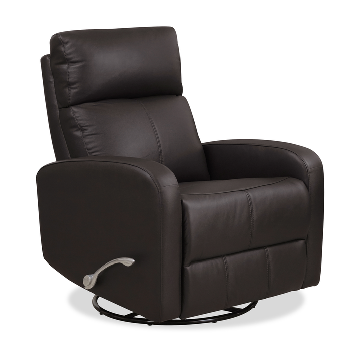 Asher 31.5\" Genuine Leather Swivel Glider Reclining Chair – Dark Brown